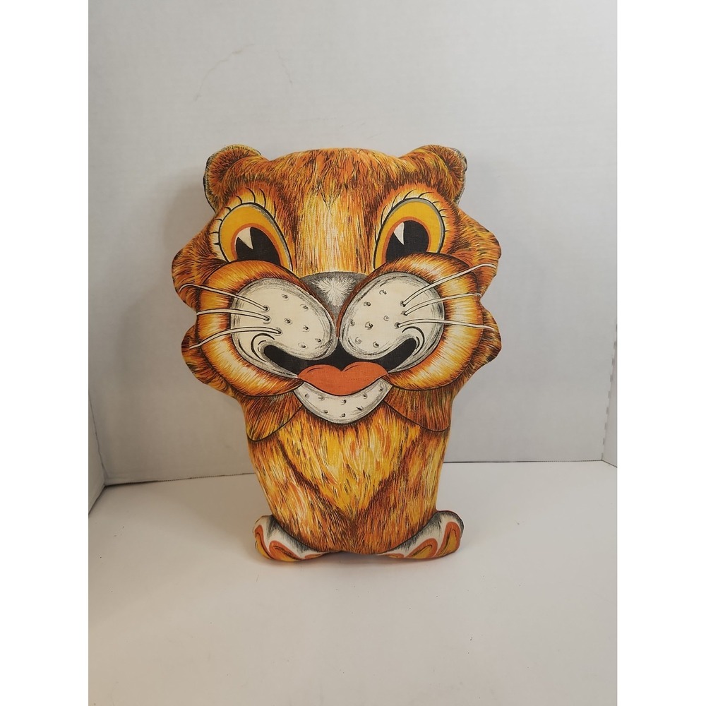 Vintage 70s Richard The Lion Fabric Panel Pillow Stuffed Animal Toy MCM Patina